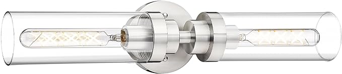 Emak Brushed Nickel Vanity Lights for Bathroom, Modern 22 Inch Bathroom Light Fixtures, 2-Light Cylinder Wall Sconces with Clear Glass Shade for Bathroom, Bedroom, Hallway, VL085-BN-2