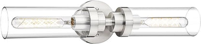 Emak Brushed Nickel Vanity Lights for Bathroom, Modern 22 Inch Bathroom Light Fixtures, 2-Light Cylinder Wall Sconces with Clear Glass Shade for Bathroom, Bedroom, Hallway, VL085-BN-2