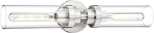 Emak Brushed Nickel Vanity Lights for Bathroom, Modern 22 Inch Bathroom Light Fixtures, 2-Light Cylinder Wall Sconces with Clear Glass Shade for Bathroom, Bedroom, Hallway, VL085-BN-2