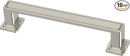Franklin Brass 10 Pack Polished Nickel Cabinet Handles 3-3/4 inch (96mm) Kitchen Cabinet Handles and Drawer Pulls for Cupboards and Dressers | Recessed Square