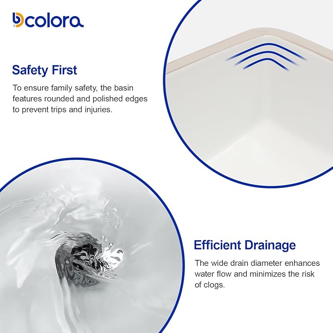 Dcolora 19x15 In. Undermount Bathroom Sink, Rectangular Fireclay White Ceramic Porcelain Lavatory Vanity Bath Sink Under Counter Vessel Sink, Farmhouse Style #DC-UVS2538004