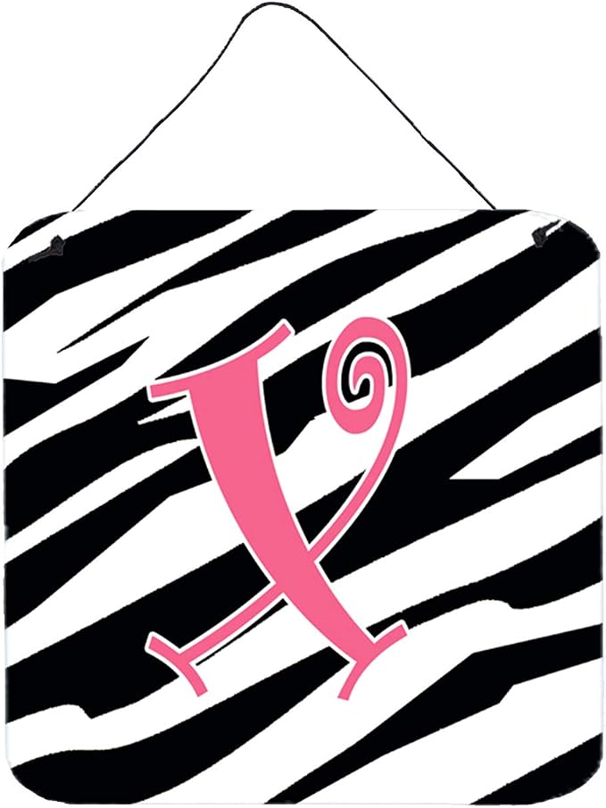 Caroline's Treasures CJ1037-XDS66 Letter X Initial Zebra Stripe and Pink Wall or Door Hanging Prints Aluminum Metal Sign Kitchen Wall Bar Bathroom Plaque Home Decor, 6x6, Multicolor