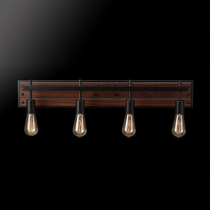 Globe Electric 52058 4-Light Vanity Light with Faux Wood Finish and Matte Black Accents, Ideal for Bathroom, Living Room, and for Makeup Over Mirror Lighting