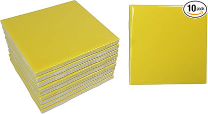 Sunflower Yellow Ceramic Tile 4.25 in Vintage Subway Square Shower Bathroom Kitchen Backsplash Mosaic Arts Crafts 10 Piece Pack