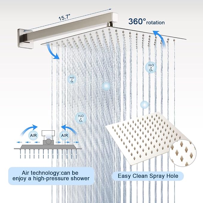 Shower Faucet Set Brushed Nickel Rainfall 8 Inch Shower Head and Handle Set Bathroom Rain Shower System Wall Mounted Shower Fixture Include Shower Valve and Trim Kit