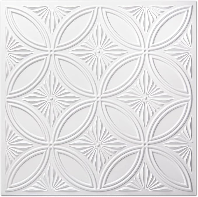 Art3d Decorative PVC Drop Ceiling Tile 2ft x 2ft in White,Glue up Ceiling Panel 24 x 24in.12pcs | Waterproof, Break-Proof, Wipeable Surface, Scratch Resistant, Compatible with Grid System, Ideal for Commercial Spaces