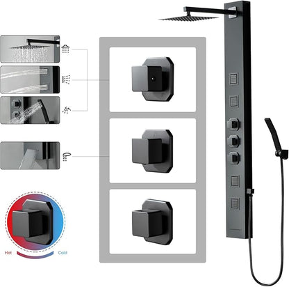 Homevacious Shower Panel Tower System,Stainless Steel Bathroom Stand Up Shower Kit,Wall-Mount Shower Panels with Rainfall Shower Head,4 Massage Body Jets,Tub Spout and Handheld Shower,Matte Black