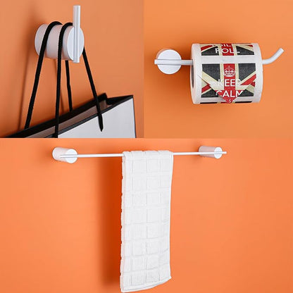RANDOM Matte White Bathroom Hardware Set 4 Pieces Stainless Steel White Towel Bar Set Includ 18 inch Hand Towel Holder Toilet Paper Holder and 2 Towel Hooks Wall Mounted Bathroom Accessories Kit