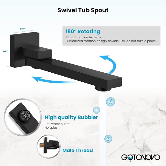 gotonovo Tub Shower Faucet Set with Valve Kit 10’’ Head,Matte Black | Shower System with Tub Spout,SUS304 Rain Head with Handheld Sprayer,Swivel Spout,All Metal,Rough-In Valve Trim Kit,Wall Mount