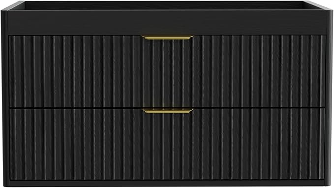 30 Inch Floating Bathroom Vanity Without Sink, Bathroom Wall Cabinet with 2 Fluted Drawers & Metal Handle, Wall Mounted Cabinet for Bathrooms (Black, 30 inch, Without Sink)