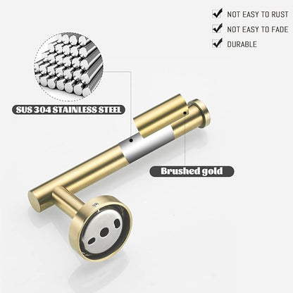 Gold Bathroom Hardware Set, Brushed Gold Toilet Paper Holder Towel Ring and 2 Robe Hook Bathroom Accessories Hand Towel Holder Kit Wall Mount Stainless Steel, 4 Pieces