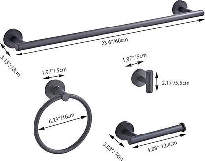 Matte Black Bathroom Hardware Set 5 Piece with Towel Racks for Bathroom, SUS304 Stainless Steel Bath Towel Bar Set, 24 Inch Wall Mounted Accessories Kit…