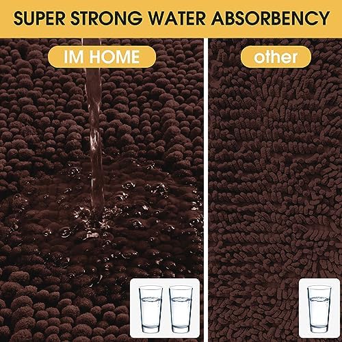 ACCUMTEK Upgrade Luxury Brown Bathroom Rug Mat 48"x17", Ultra Soft Thick Absorbent Bath Mats, Non Slip Chenille Toilet Mat for Bathroom, Bedroom, Kitchen, Shower, Tub