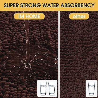 ACCUMTEK Upgrade Luxury Brown Bathroom Rug Mat 48"x17", Ultra Soft Thick Absorbent Bath Mats, Non Slip Chenille Toilet Mat for Bathroom, Bedroom, Kitchen, Shower, Tub