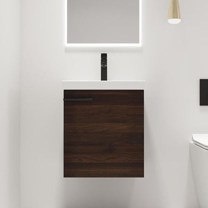 Malwee 18" Floating Bathroom Vanity with Sink, 18 Inch Wall Mounted Bath Cabinet Single Sink Combo for Small Space, with 1 Soft Close Door and White Ceramic Basin Top, Space-Saving Design (017-CAW)