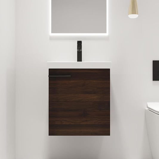 Malwee 18" Floating Bathroom Vanity with Sink, 18 Inch Wall Mounted Bath Cabinet Single Sink Combo for Small Space, with 1 Soft Close Door and White Ceramic Basin Top, Space-Saving Design (017-CAW)