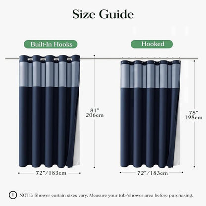 Navy Blue Hook Free Waffle Shower Curtain & Snap-in Liner,72x81 | Less Time to install, 3 in 1 Fabric Shower Curtain and Liner Set with Magnets, Long, Shower Curtains for Bathroom