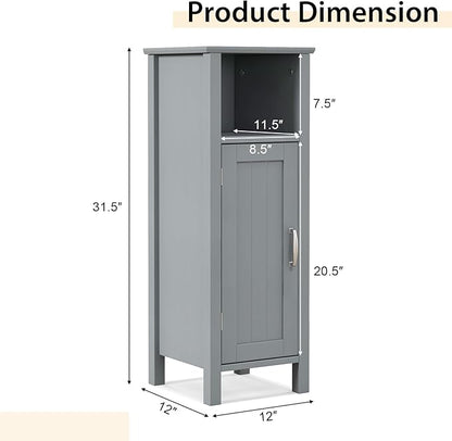 Tangkula Bathroom Floor Cabinet, Freestanding Narrow Storage Cabinet with Anti-Tipping Device, 3-Height Adjustable Shelf, for Bathroom Home Office, 12 x 12 x 31.5 Inches (Grey)