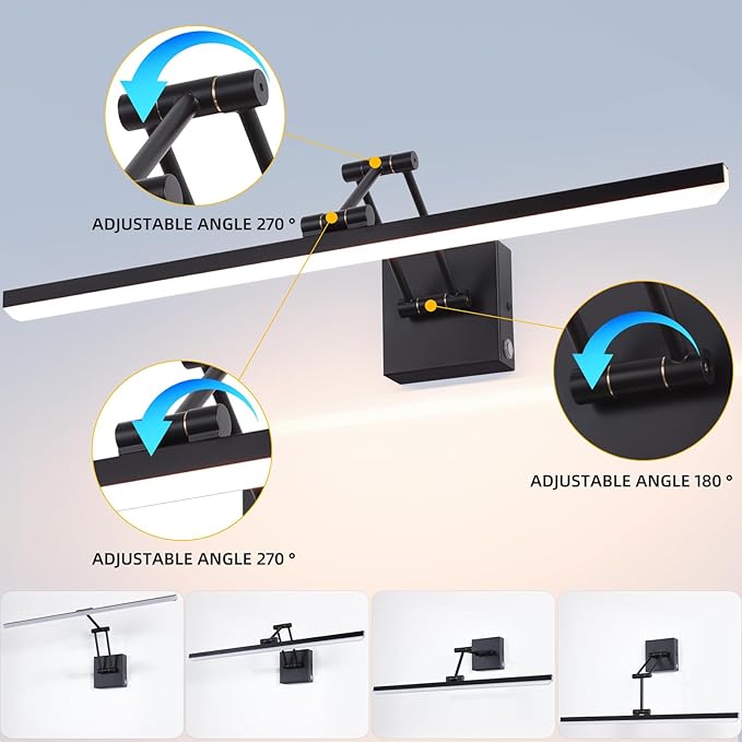 MantoLite 24'' Picture Lights Wall Vanity Lights Bathroom 12W LED Dimmable Modern Mirror Wall Lights Bedroom Adjustable Swing arm Bathroom Lighting Fixture Touch dimming