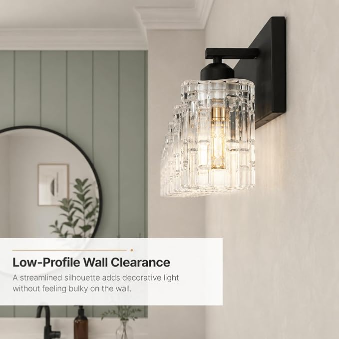 3 Lights Matte Black Crystal Bathroom Vanity Light,Modern Bathroom Wall Light,Crystal Over Mirror Light Fixtures for Living Room, Bedroom, Hallway