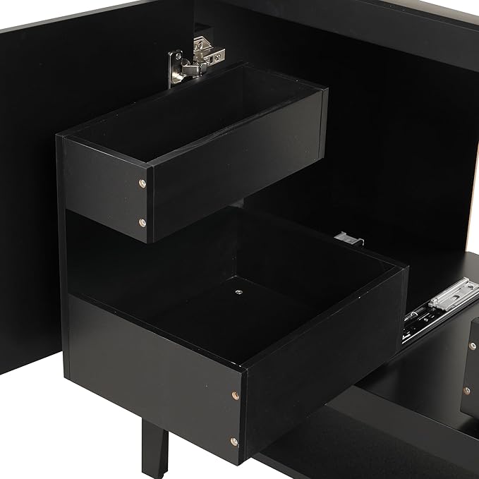 LUMISOL 36 Inch Bathroom Vanity with Ceramic Sink, Modern Black Bathroom Sink Cabinet with 2 Drawers, Storage Racks & Open Shelf, Solid Wood Bathroom Vanity with Sink Combo, Black