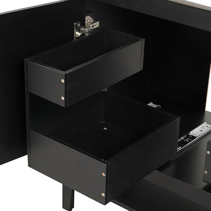 LUMISOL 36 Inch Bathroom Vanity with Ceramic Sink, Modern Black Bathroom Sink Cabinet with 2 Drawers, Storage Racks & Open Shelf, Solid Wood Bathroom Vanity with Sink Combo, Black