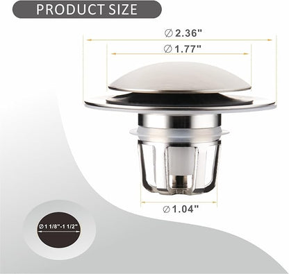 WELLUP Bathroom Sink Stopper,Sink Drain Stopper Pop Up Strainer Brushed | Bruhsed Nickel 2-in-1 Sink Stopper Replacement,Bathroom Sink Drain with Hair Catcher,Fit 1 1/8"-1 1/2",Anti-Clogging Design