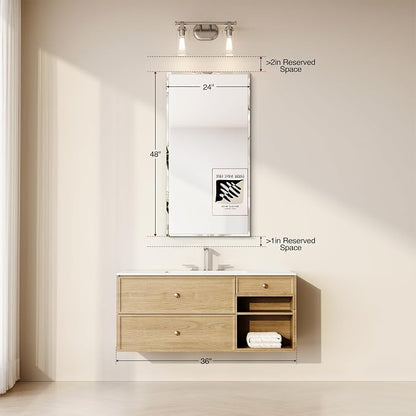 Frameless Bathroom Mirror 24"x48", Beveled Bathroom Mirror | 4mm Tempered Glass Shatterproof Wall Mount Mirrors for Entryway Vanity Bathroom Bedroom, Hangs Horizontally or Vertically