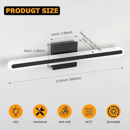 Modern Bathroom Black Vanity Light, 5CCT Dimmable Bathroom Light Bar | LED Vanity Lights Above Mirror 23.6 Inch 20W Makeup Mirror Lights