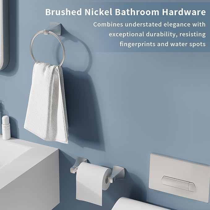 Bathroom Hardware Set 2 Pieces Toilet Paper Holder and Towel Ring Wall Mounted Stainless Steel and Zinc Alloy Brushed Nickel