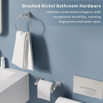 Bathroom Hardware Set 2 Pieces Toilet Paper Holder and Towel Ring Wall Mounted Stainless Steel and Zinc Alloy Brushed Nickel