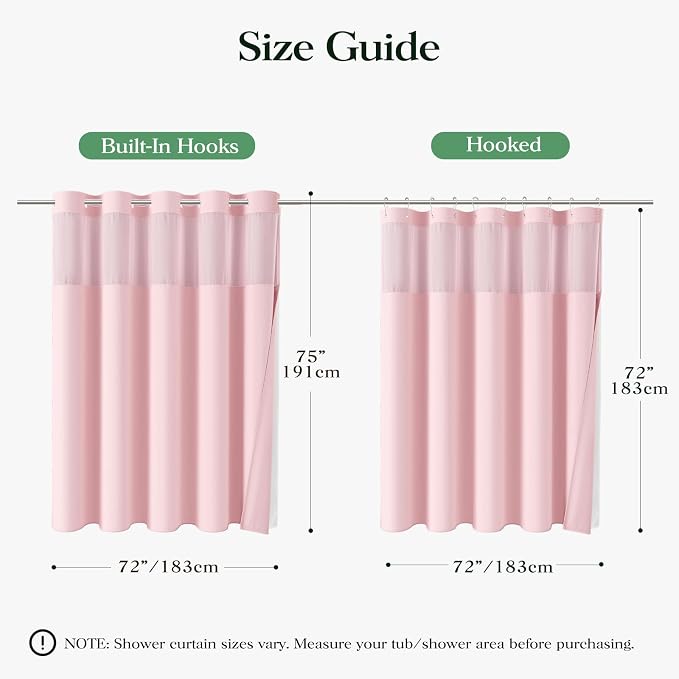 Pink Hook Free Waffle Shower Curtain & Snap-in Fabric Liner,72x75 | Less Time to install, 3 in 1 Fabric Shower Curtain and Liner Set with Magnets, Mesh Top Window, Shower Curtains for Bathroom