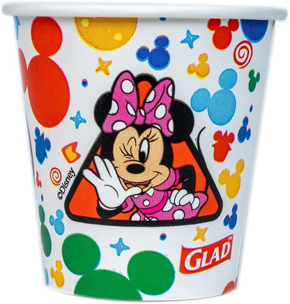 Glad for Kids Disney Mickey and Friends Mini Paper Cups, 3 Oz, 100 Count | Soak-proof bathroom rinse cups sized for little hands; colorful Mickey Mouse designs