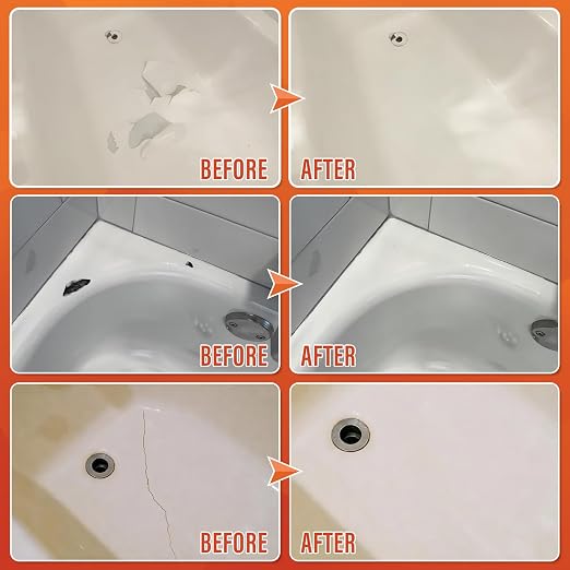 Tub Repair Kit (Color Match), for Fiberglass Shower, Acrylic Bathtub | For Chips, Cracks, Holes & Rust on Porcelain Sink, Tile, Enameled Cast Iron Tub Surround & Shower Pan Repair, White, Almond