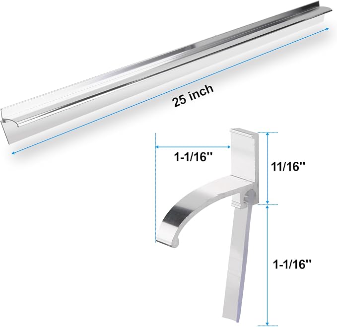 25" Shower Door Bottom Deflector for Chrome Framed Shower Door | Drip Rail Replacement with Vinyl Sweep,Attach pre adhesive installation tape and screws