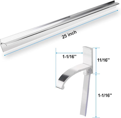 25" Shower Door Bottom Deflector for Chrome Framed Shower Door | Drip Rail Replacement with Vinyl Sweep,Attach pre adhesive installation tape and screws