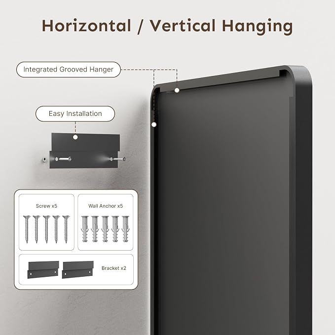 60x28 inch Black Bathroom Mirror Metal Framed Rounded Rectangle | Oversized Wall Mounted Mirror, Anti-Rust, HD Reflection, Tempered Glass, Hangs Horizontally or Vertically