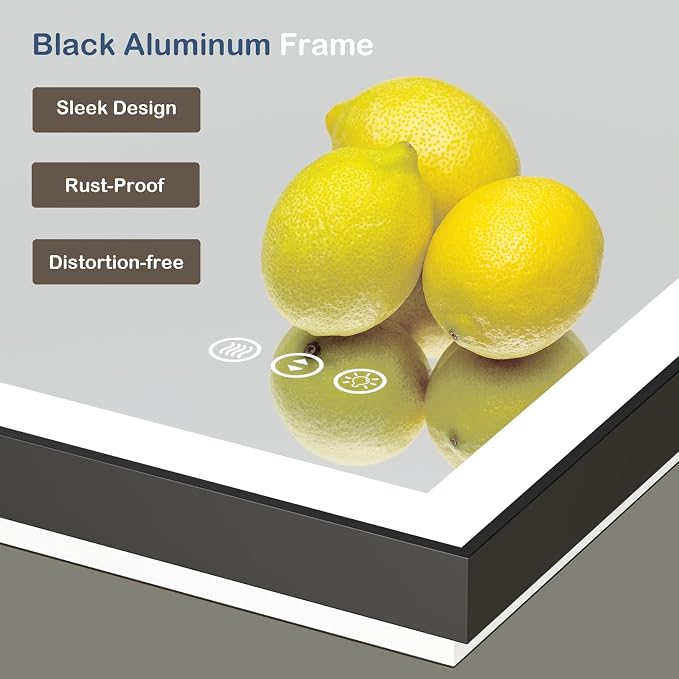 40x24 Inch LED Bathroom Mirror with Black Frame | Black Metal Frame, Front and Backlit, 3 Colors, Dimmable, Memory, Anti Fog, Tempered Glass, Lighted Mirror for Wall