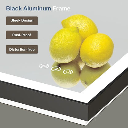 84x32 Inch LED Bathroom Mirror with Black Frame | Black Metal Frame, Front and Backlit, 3 Colors, Dimmable, Memory, Anti Fog, Tempered Glass, Lighted Mirror for Wall