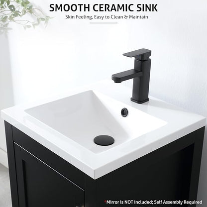 eclife 18" Bathroom Vanities with Sink Combo, Modern Thickened Wood Bathroom Storage Cabinet w/Undermount Sink, Matte Black Faucet Drain, Painted Surface, Black