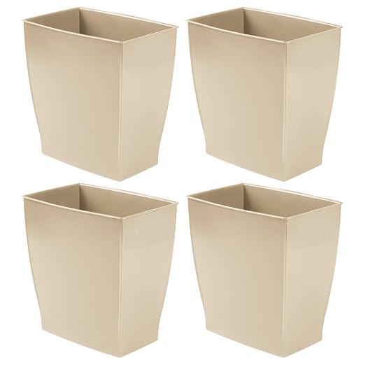 iDesign Small Plastic Bathroom Trash Can, Slim Rectangle Garbage Bin, 4-Pack, Brown | Bedroom, Office, Dorm