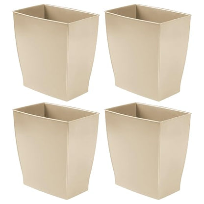 iDesign Small Plastic Bathroom Trash Can, Slim Rectangle Garbage Bin, 4-Pack, Brown | Bedroom, Office, Dorm