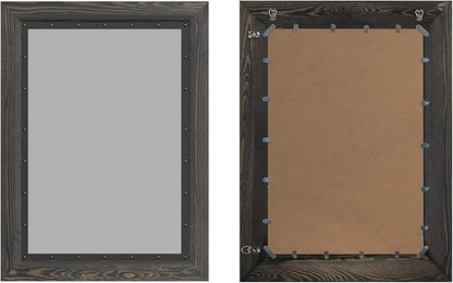 YOSHOOT Rustic Wooden Framed Wall Mirror, 48"x30", Natural Wood and Iron Bathroom Vanity Mirror for Farmhouse Decor, Vertical or Horizontal Hanging