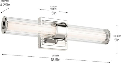 Kichler Laurene LED Bath Bar Light, Polished Nickel | Linear vanity light with clear fluted glass for bathroom mirrors (18.5" x 5" x 4.25"), 55195PNLED