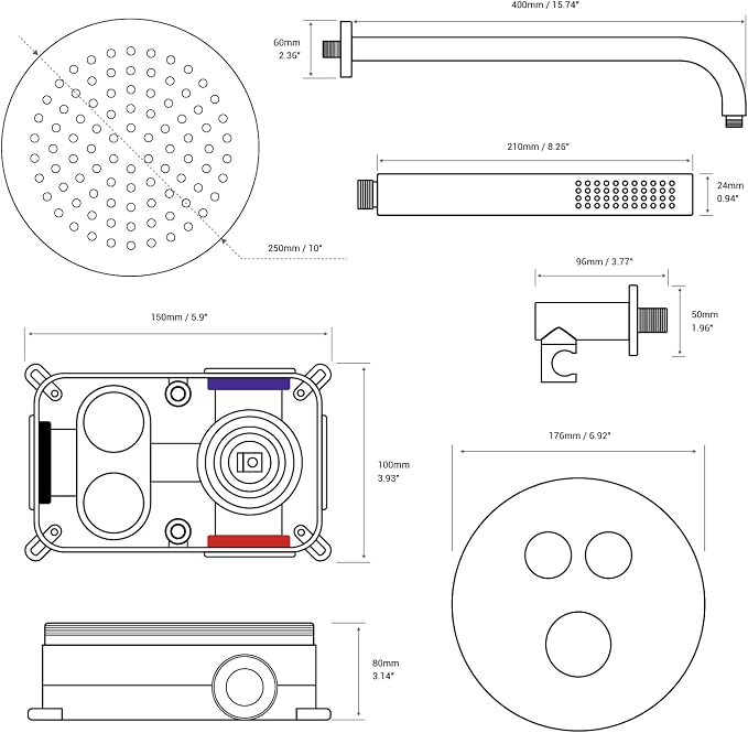 TRUSTMI 10" Push Button Rain Shower, Pressure Balanced Valve, Matte Black | Solid brass wall mount kit with handheld sprayer. cUPC anti-scald valve protects the whole family