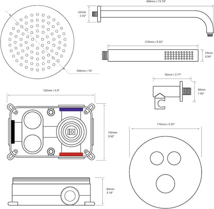 TRUSTMI 10" Push Button Rain Shower, Pressure Balanced Valve, Matte Black | Solid brass wall mount kit with handheld sprayer. cUPC anti-scald valve protects the whole family