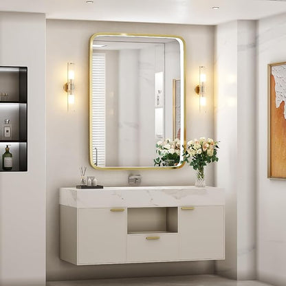 28x36 Inch LED Gold Frame Lighted Bathroom Mirror,3-Color | ETL Listed,Anti-Fog,3000K/4500K/6000K Dimmable,Horizontal & Vertical,Wall Mounted,Memory Function