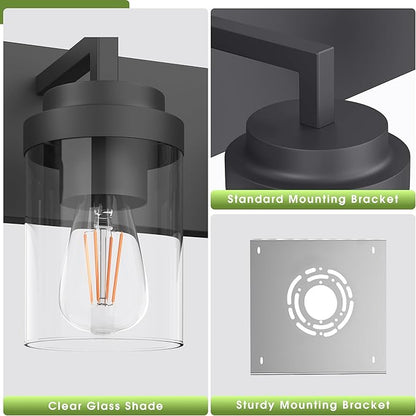 Espird Matte Black Wall Lights, Set of 2 Wall Sconce with Clear Glass Shade, Farmhouse Sconce Lights, Wall Mount Lamp for Bedroom Mirror Living Room