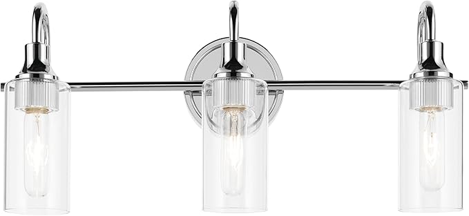 Kichler Kavi 23" 3-Light Vanity Light with Clear Glass in Chrome, Damp Rated, for Bathroom, Powder Room, Over a Mirror, (23" W x 10" H), 55211CH