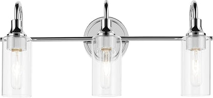 Kichler Kavi 23" 3-Light Vanity Light with Clear Glass in Chrome, Damp Rated, for Bathroom, Powder Room, Over a Mirror, (23" W x 10" H), 55211CH